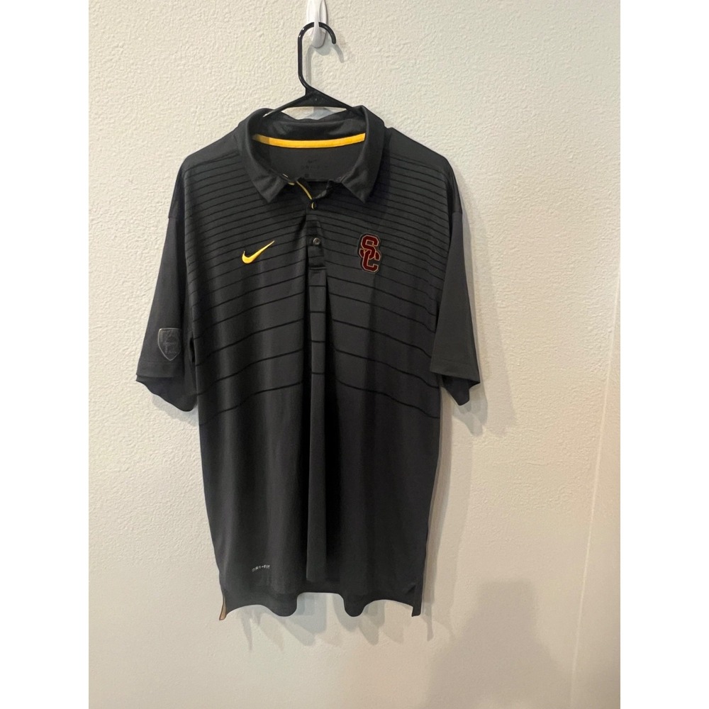 Nike USC Trojans Dri-FIT Polo Shirt Men's Black SC Logo NCAA Golf Performance